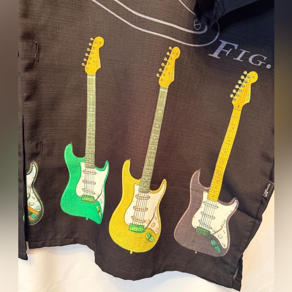 Hard Rock Fender By DaVinci Guitar Shirt Men’s L Black Guitar Print 90s Bowling - Picture 4 of 7